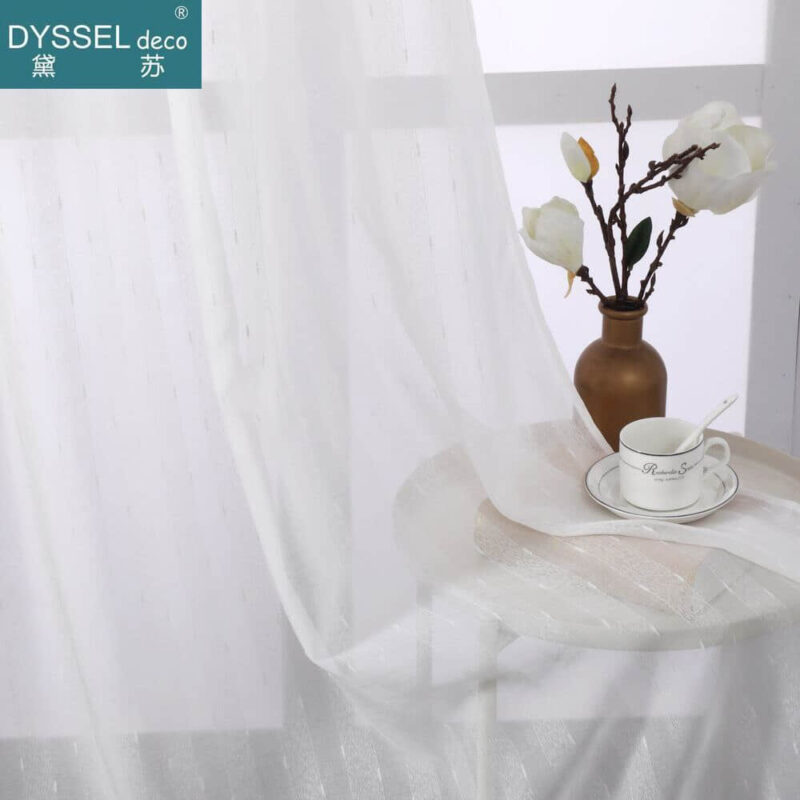 Modern Linen Striped Snow Sheer Tulle Home Window Curtains - Image 2