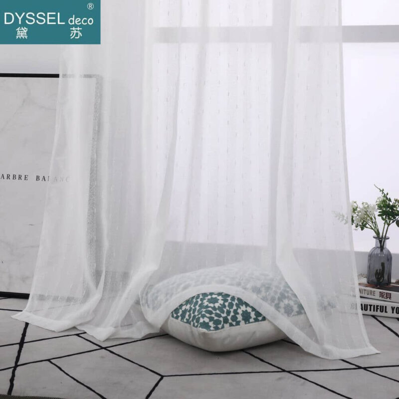 Modern Linen Striped Snow Sheer Tulle Home Window Curtains - Image 5