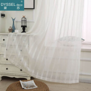 Modern Linen Striped Snow Sheer Tulle Home Window Curtains