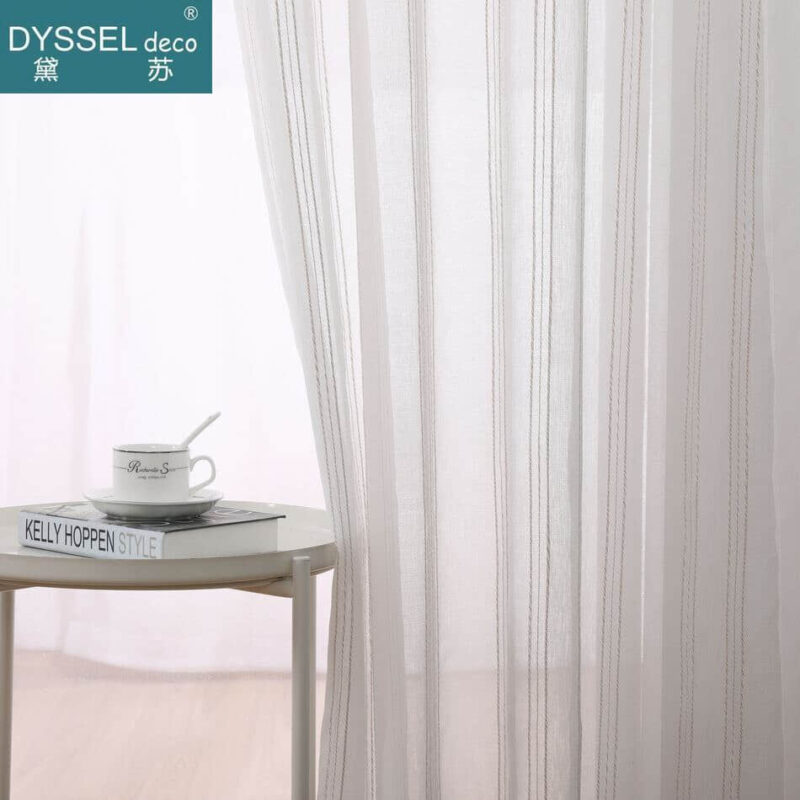 Modern Linen Striped Snow Sheer Tulle Home Window Curtains - Image 2
