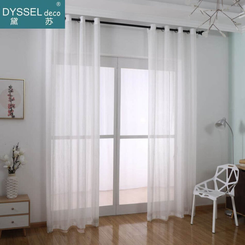 Modern Linen Striped Snow Sheer Tulle Home Window Curtains - Image 3