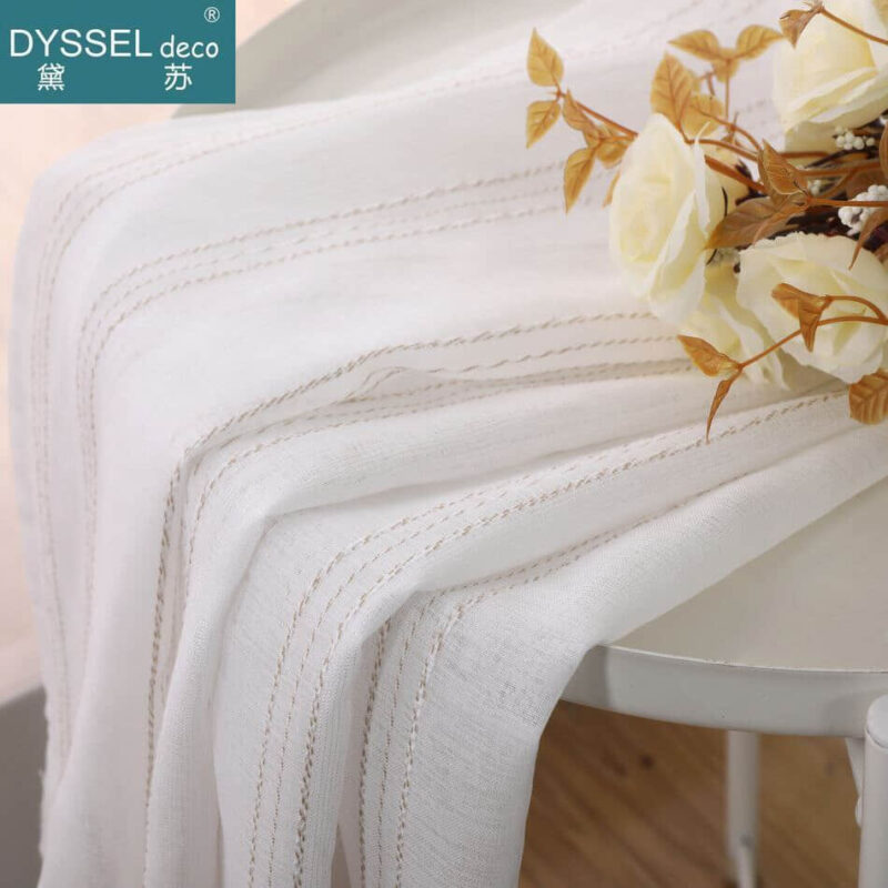 Modern Linen Striped Snow Sheer Tulle Home Window Curtains - Image 5