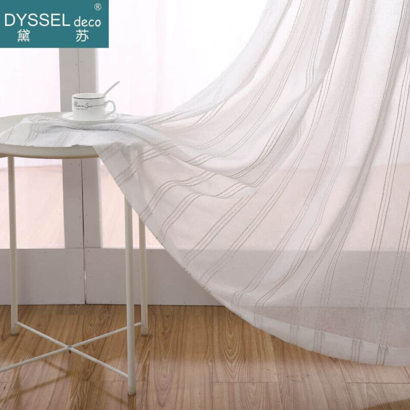 Modern Linen Striped Snow Sheer Tulle Home Window Curtains