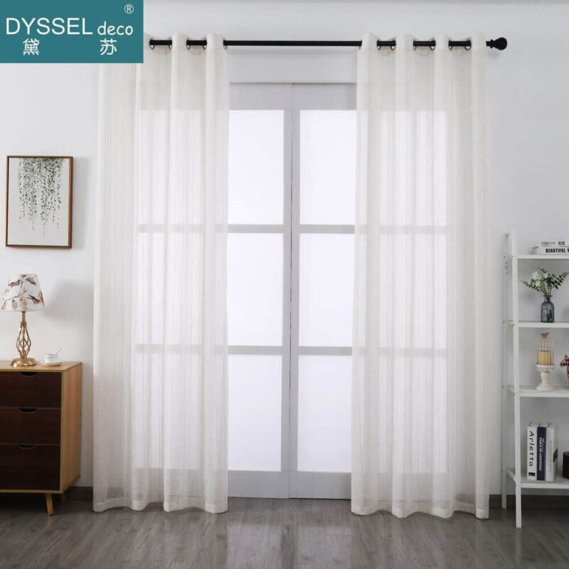 Elegant Natural Linen Stripe Slub Sheer Curtain - Image 3
