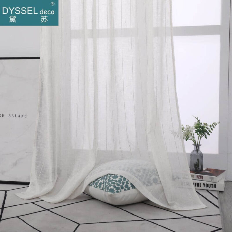 Elegant Natural Linen Stripe Slub Sheer Curtain - Image 4