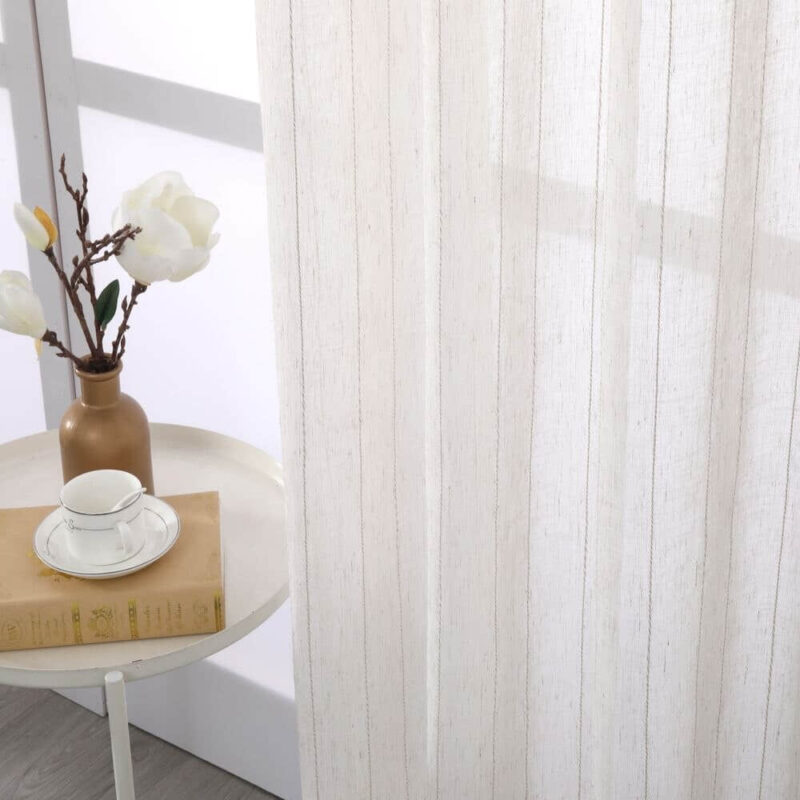 Elegant Natural Linen Stripe Slub Sheer Curtain - Image 6