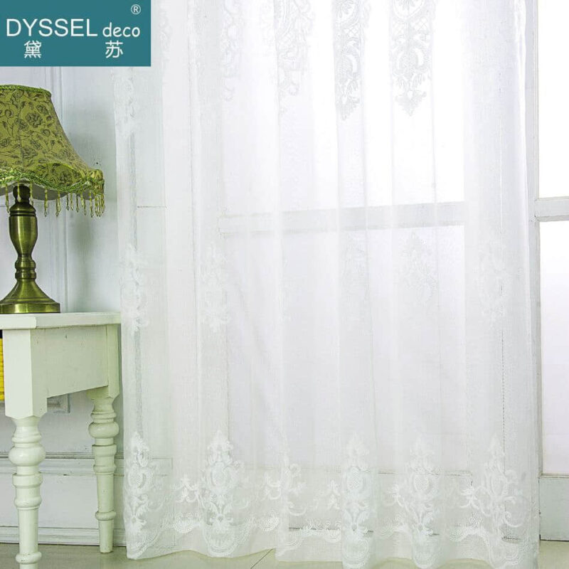 Home Full Scallop 3D Embroidery Floral Sheer Tulle Curtain - Image 3