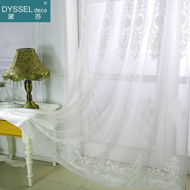 Home Full Scallop 3D Embroidery Floral Sheer Tulle Curtain - Image 5