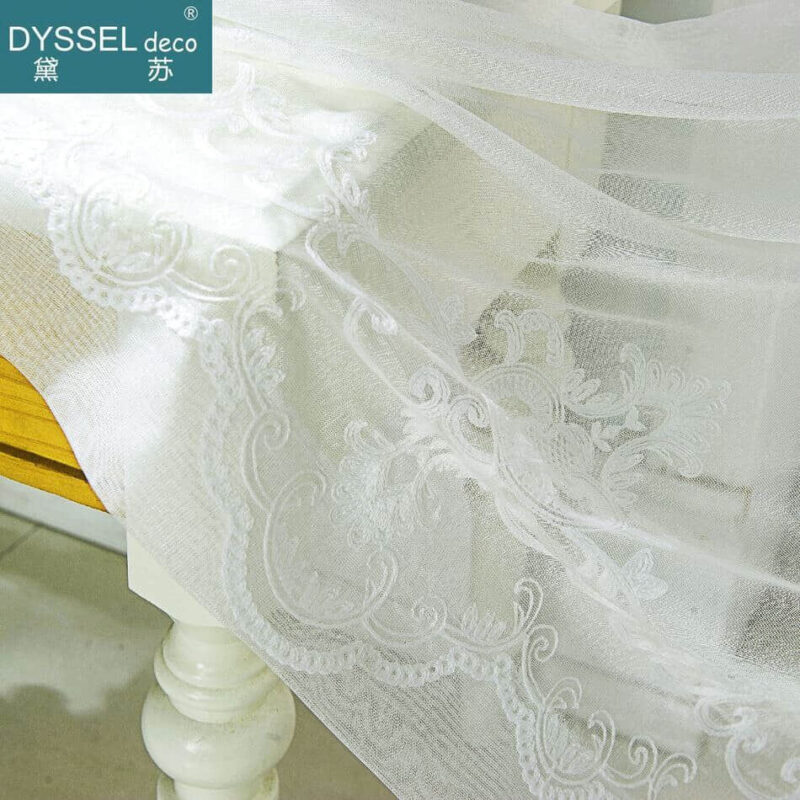 Home Full Scallop 3D Embroidery Floral Sheer Tulle Curtain - Image 6