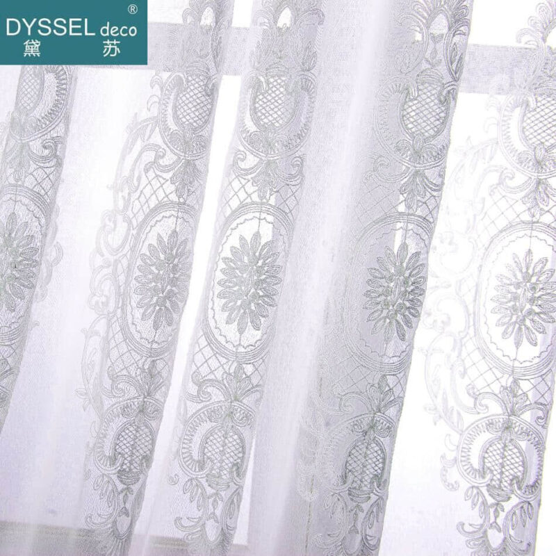 Home Full Scallop 3D Embroidery Floral Sheer Tulle Curtain