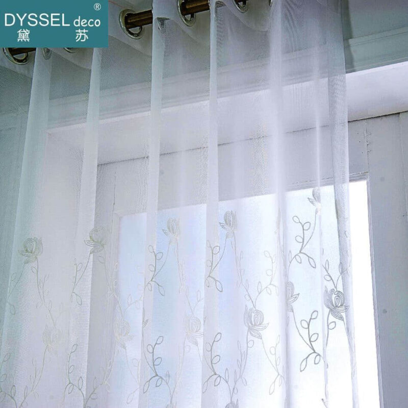 Home Full Scallop Embroidery Floral Window Tulle Sheer Curtains - Image 2