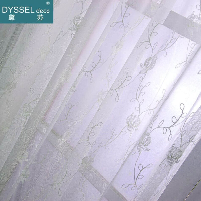 Home Full Scallop Embroidery Floral Window Tulle Sheer Curtains - Image 4