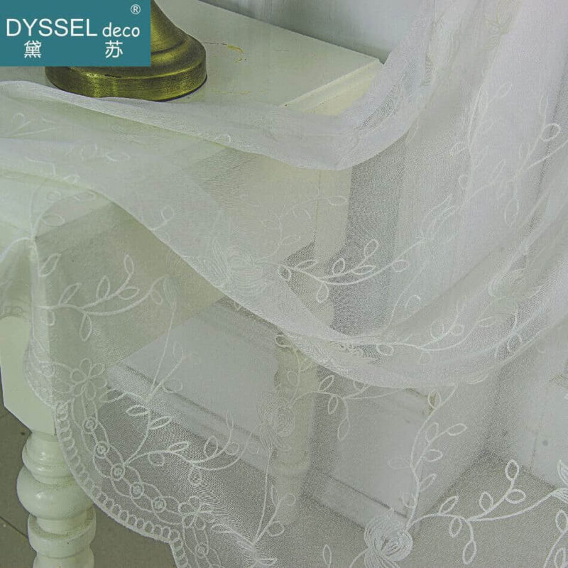 Home Full Scallop Embroidery Floral Window Tulle Sheer Curtains - Image 5