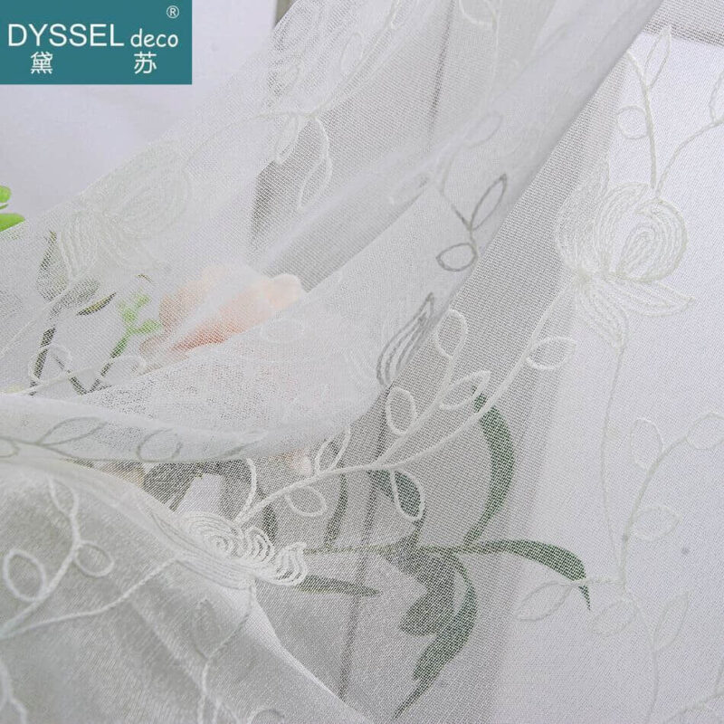Home Full Scallop Embroidery Floral Window Tulle Sheer Curtains - Image 6