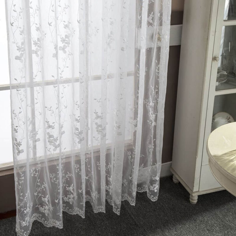 Home Sheer full scallop Embroidery Floral Window Curtain - Image 2