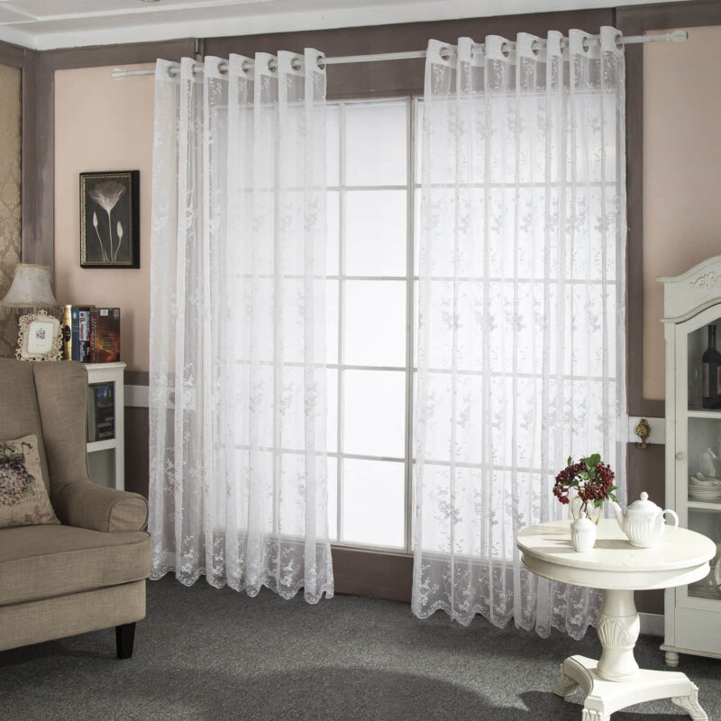 Home Sheer full scallop Embroidery Floral Window Curtain - Image 3