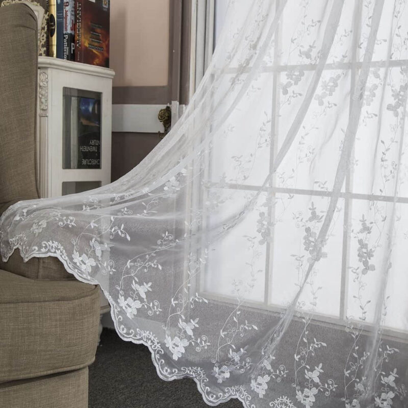 Home Sheer full scallop Embroidery Floral Window Curtain - Image 5