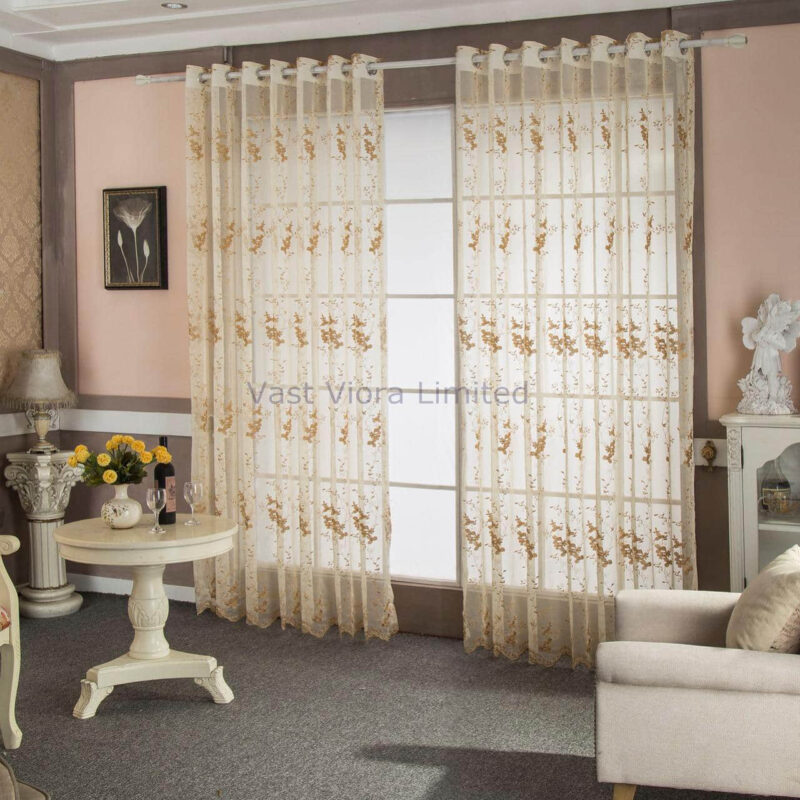 Home Sheer full scallop Embroidery Floral Window Curtain