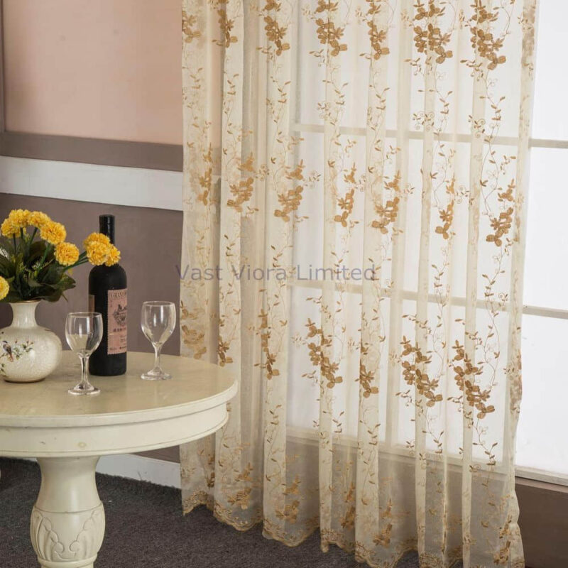 Home Sheer full scallop Embroidery Floral Window Curtain - Image 7