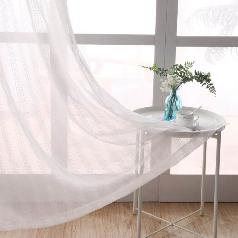 Modern Deco Linen Striped Grey Sheer Tulle Curtains - Image 3