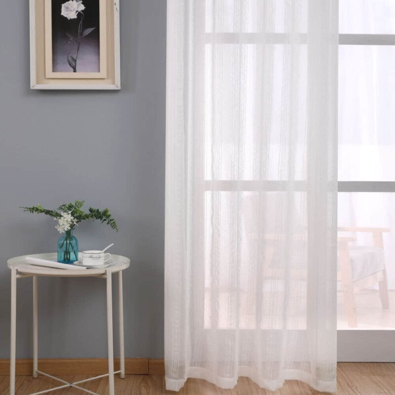 Modern Deco Linen Striped Grey Sheer Tulle Curtains