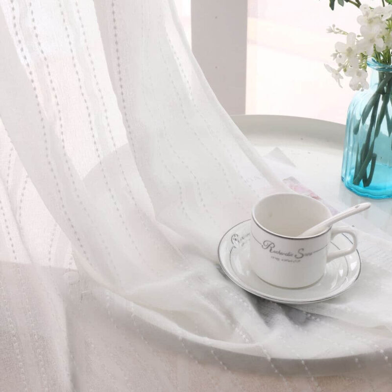 Modern Deco Linen Striped Grey Sheer Tulle Curtains - Image 5