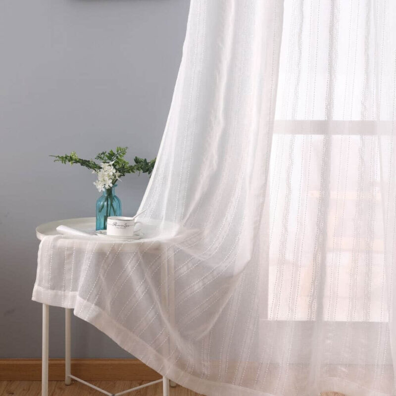 Modern Deco Linen Striped Grey Sheer Tulle Curtains - Image 4