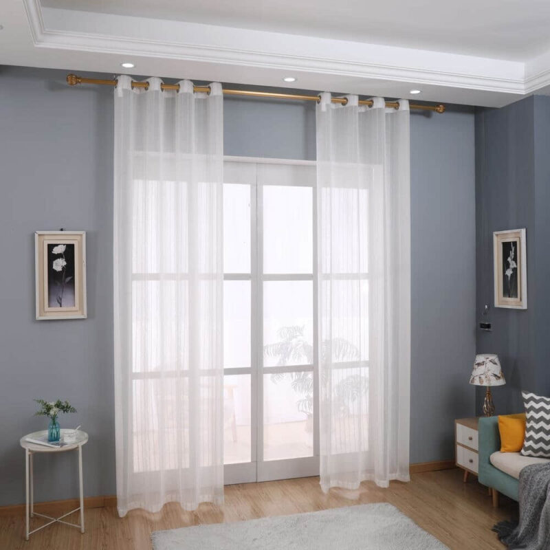 Modern Deco Linen Striped Tulle Home Window Curtains - Image 2