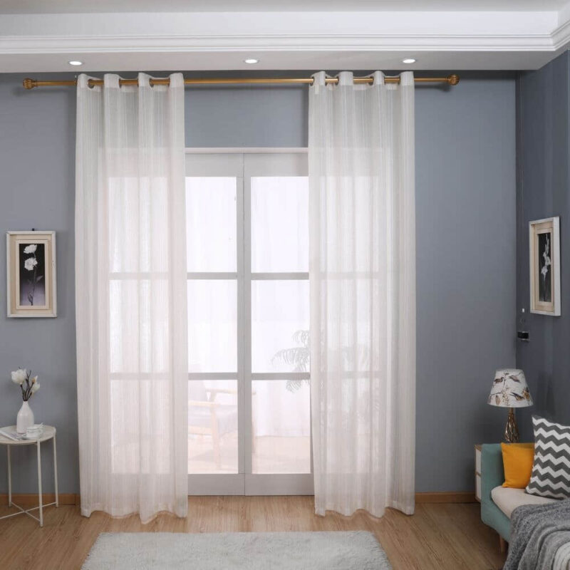 Deco Linen Striped Snow Sheer Tulle Home Window Curtains - Image 3