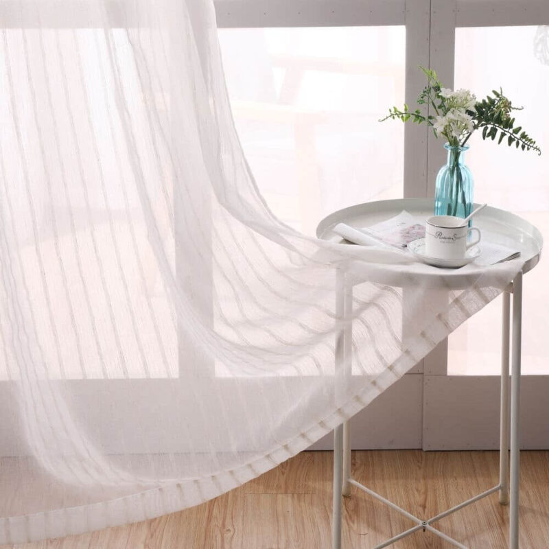 Modern Deco Linen Striped Tulle Home Window Curtains - Image 3