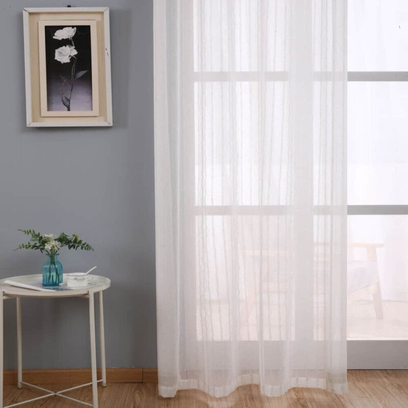 Modern Deco Linen Striped Tulle Home Window Curtains - Image 4