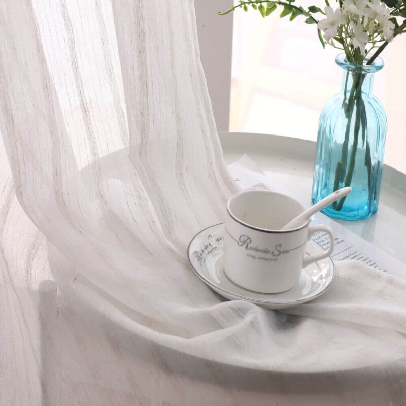 Modern Deco Linen Striped Tulle Home Window Curtains