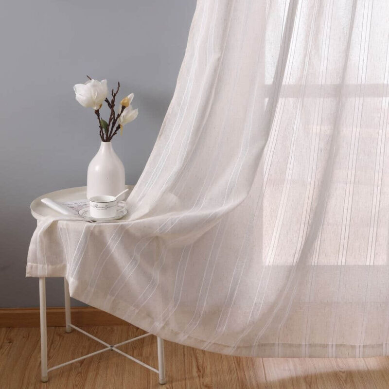 Deco Linen Striped Snow Sheer Tulle Home Window Curtains - Image 2