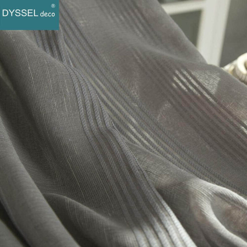 Modern Decorative Linen Striped Home Sheer Window Curtains - Image 3