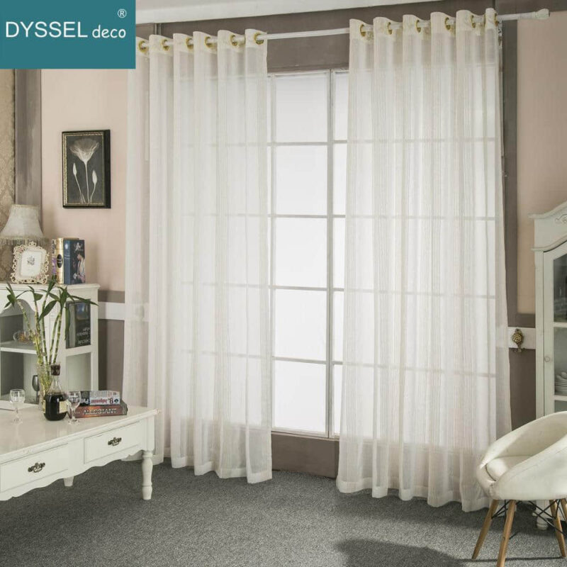 Modern Decorative Linen Striped Home Sheer Window Curtains - Image 4