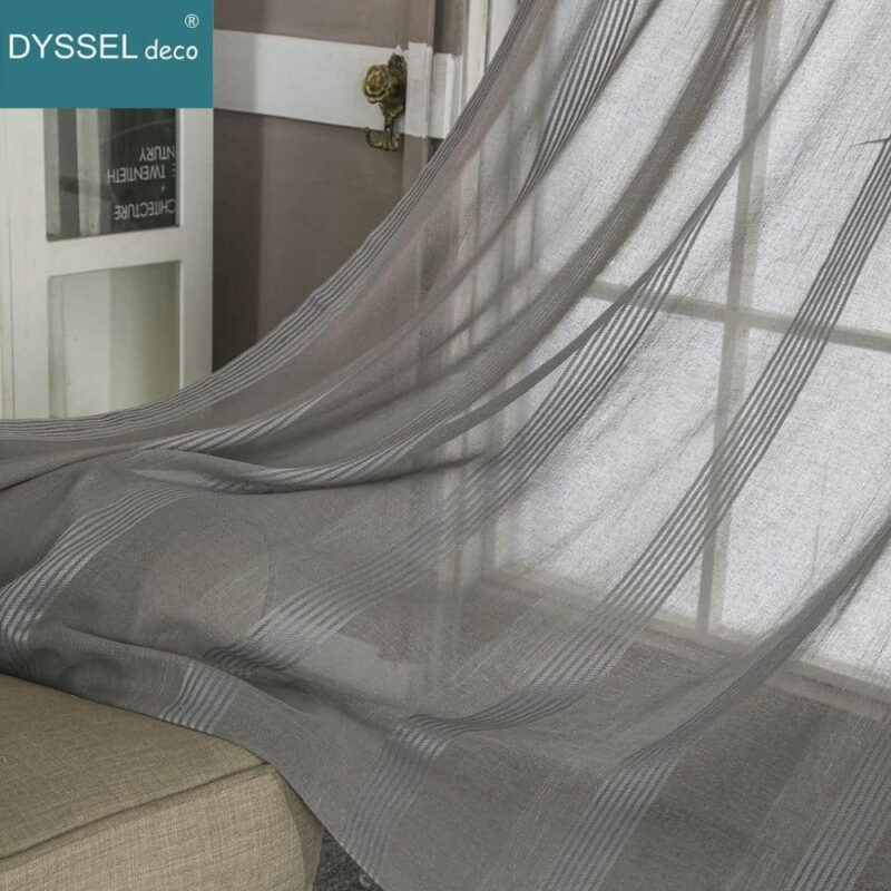 Modern Decorative Linen Striped Home Sheer Window Curtains - Image 5