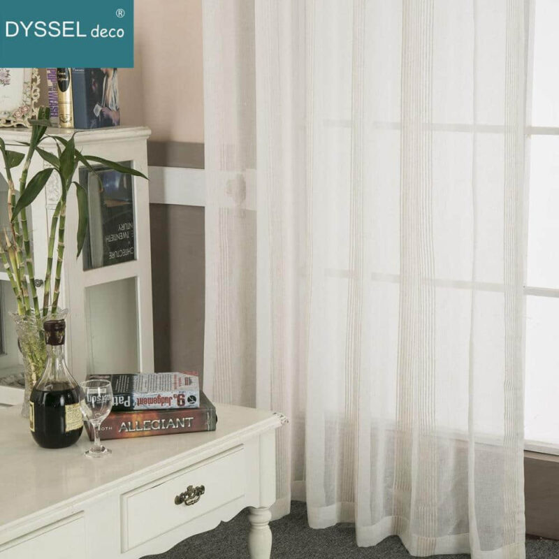 Modern Decorative Linen Striped Home Sheer Window Curtains - Image 2