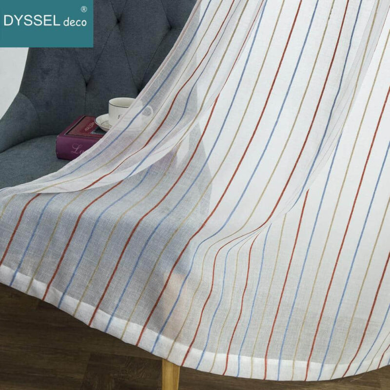 Modern Drapery Striped Linen Home Semi-Sheer Window Curtain - Image 2