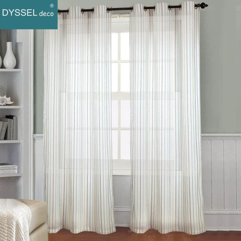 Modern Drapery Striped Linen Home Semi-Sheer Window Curtain - Image 3