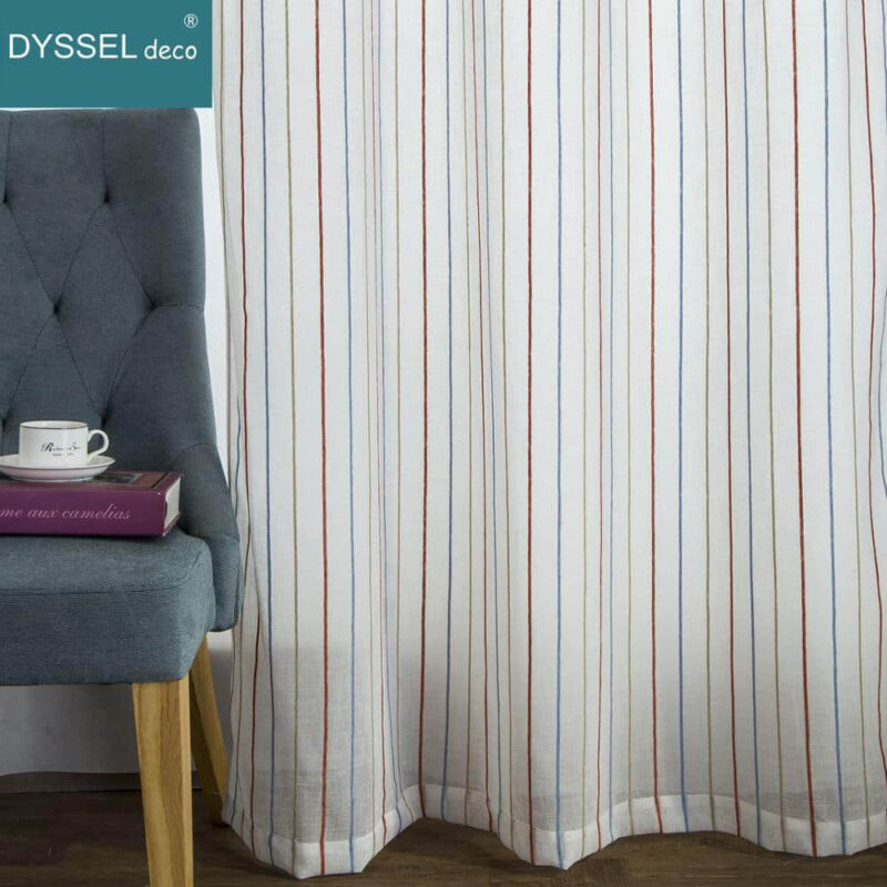 Modern Drapery Striped Linen Home Semi-Sheer Window Curtain - Image 4