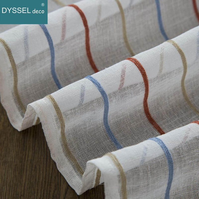 Modern Drapery Striped Linen Home Semi-Sheer Window Curtain - Image 6