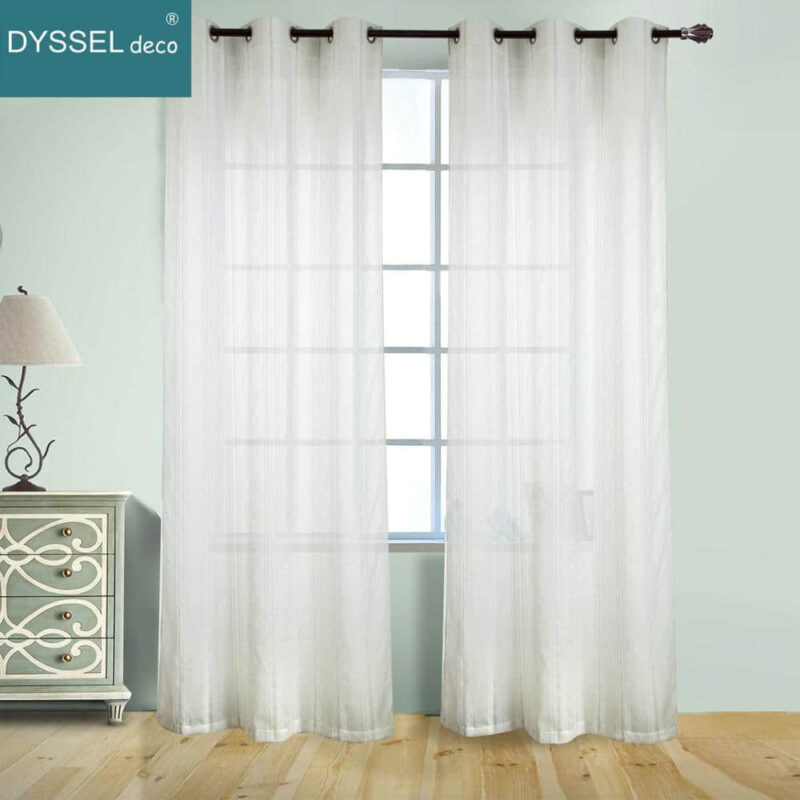 Retro Linen Striped Home Sheer Window Curtains - Image 2