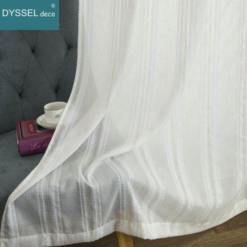 Retro Linen Striped Home Sheer Window Curtains