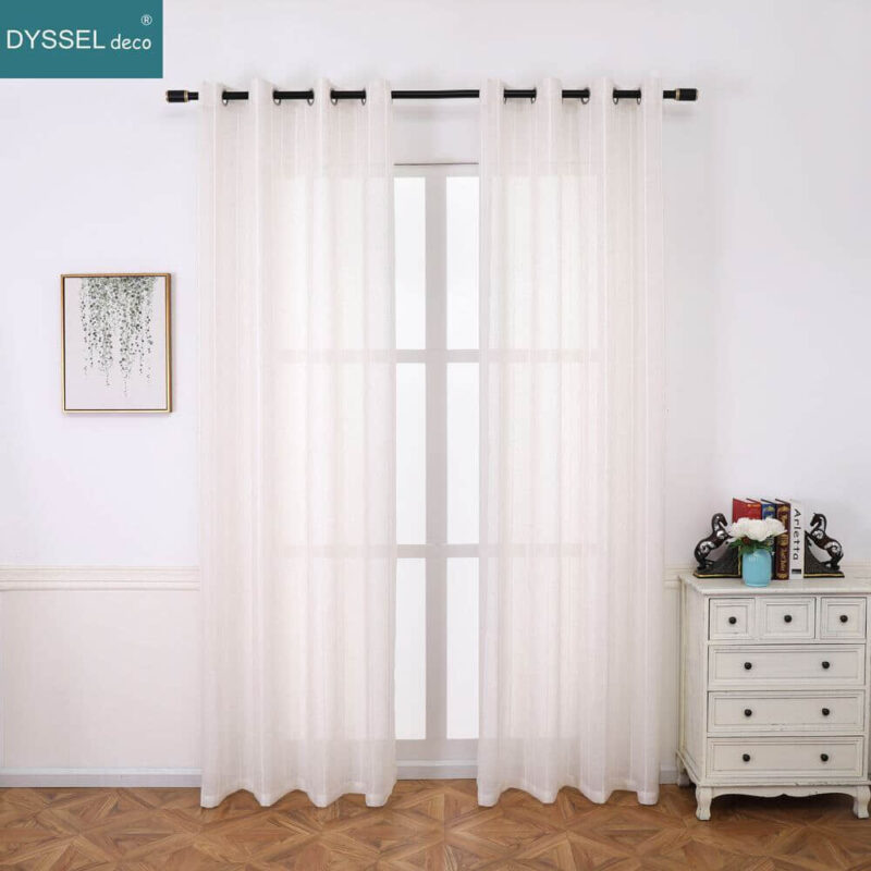 Retro Decorative Linen Striped Home Brown Semi Sheer window Curtains - Image 2