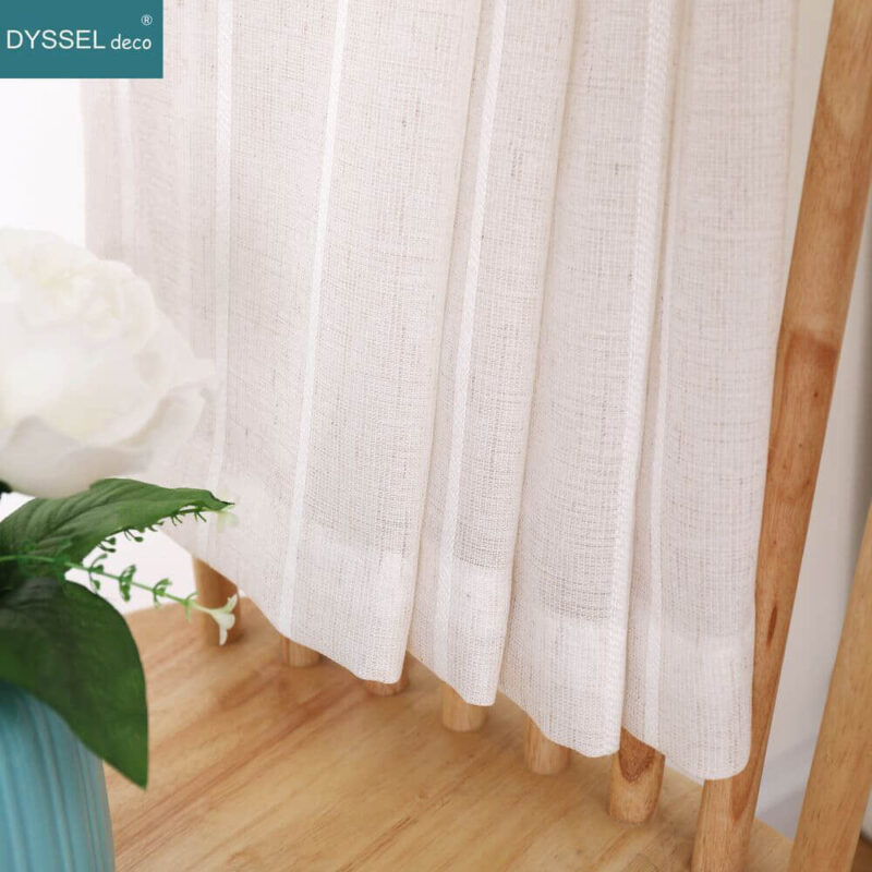 Retro Decorative Linen Striped Home Brown Semi Sheer window Curtains - Image 3