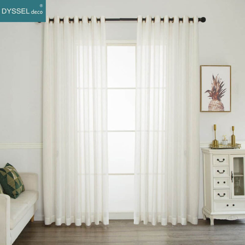 Modern Natural linen stripe tulle sheer gromment windows curtain - Image 2