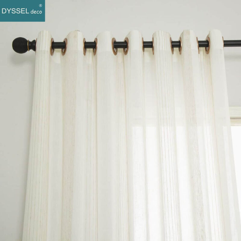 Modern Natural linen stripe tulle sheer gromment windows curtain - Image 3