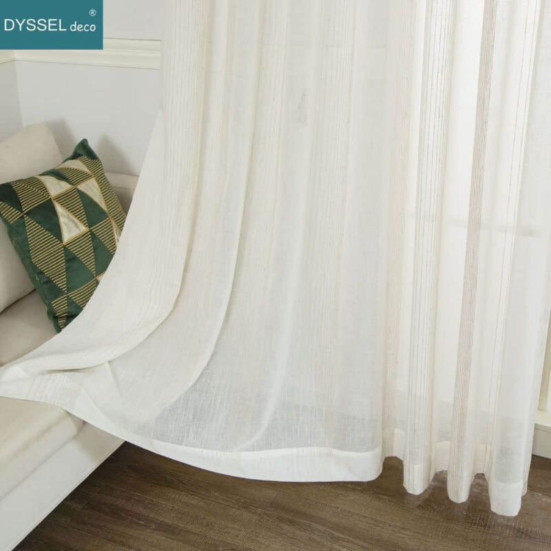 Modern Natural linen stripe tulle sheer gromment windows curtain - Image 4