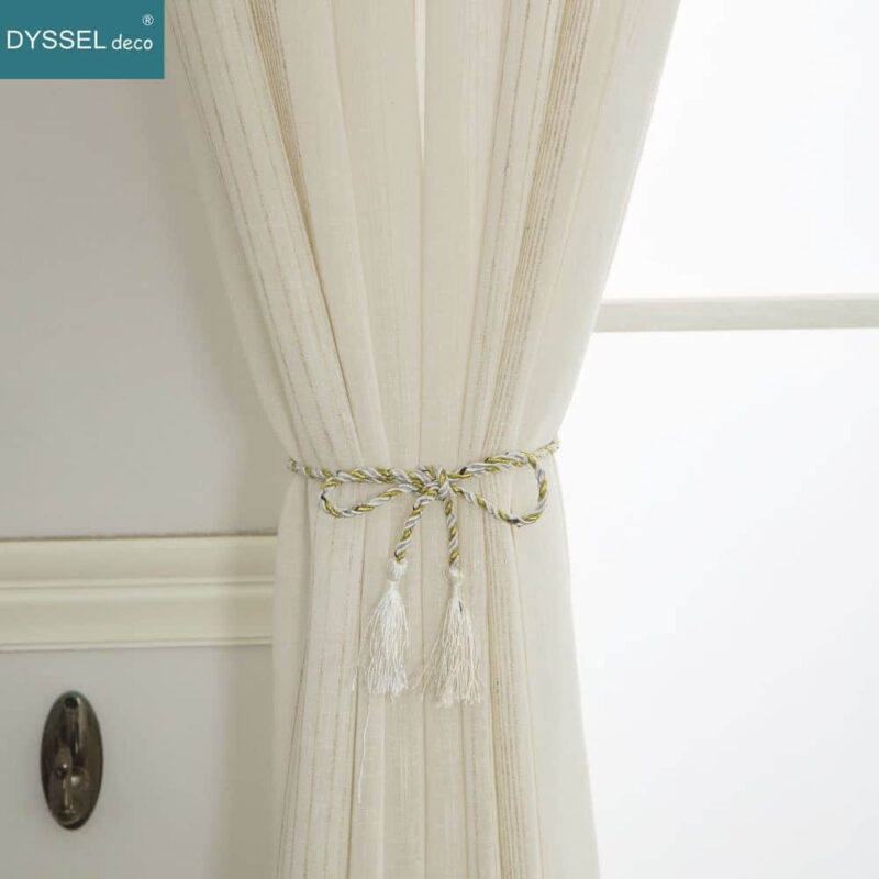 Modern Natural linen stripe tulle sheer gromment windows curtain